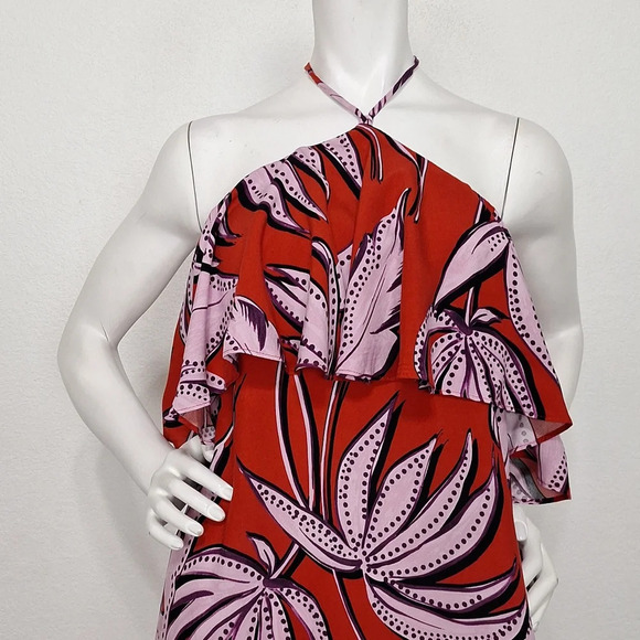 MSK "NEW" Aurora Red Floral Tropical Bohemian Halter Neck Boho Maxi Dress Size S - Picture 8 of 15
